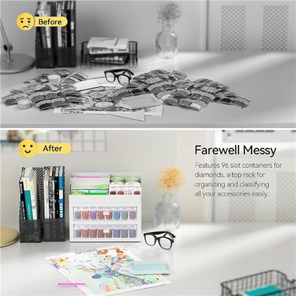 Storage Containers for Diamond Painting Accessories,2 Drawers with 96 Slots Bead - Picture 4 of 7